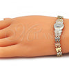 Oro Laminado Fancy Bracelet, Gold Filled Style Guadalupe and Flower Design, Diamond Cutting Finish, Tricolor, 03.380.0099.07