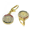 Oro Laminado Dangle Earring, Gold Filled Style San Benito Design, with Multicolor Crystal, Polished, Golden Finish, 02.351.0012