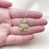 Oro Laminado Fancy Pendant, Gold Filled Style Teddy Bear and Baguette Design, with White Cubic Zirconia and White Micro Pave, Polished, Golden Finish, 05.284.0020