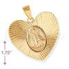 Oro Laminado Religious Pendant, Gold Filled Style Sagrado Corazon de Jesus Design, Diamond Cutting Finish, Golden Finish, 5.195.008