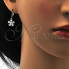 Rhodium Plated Dangle Earring, Flower Design, with White Cubic Zirconia, Polished, Rhodium Finish, 02.217.0059.2