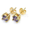 Oro Laminado Stud Earring, Gold Filled Style with Amethyst Cubic Zirconia, Polished, Golden Finish, 02.284.0010.3