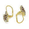 Oro Laminado Leverback Earring, Gold Filled Style Heart Design, with Amethyst and White Crystal, Polished, Golden Finish, 5.125.001.1