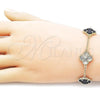 Oro Laminado Fancy Bracelet, Gold Filled Style Four-leaf Clover and Rolo Design, with Black Mother of Pearl, Diamond Cutting Finish, Golden Finish, 03.414.0002.1.07