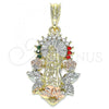 Oro Laminado Religious Pendant, Gold Filled Style Guadalupe and Flower Design, with Multicolor Crystal, Polished, Tricolor, 05.380.0082.1