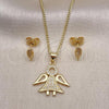 Oro Laminado Earring and Pendant Adult Set, Gold Filled Style Angel Design, with White Micro Pave, Polished, Golden Finish, 10.156.0393