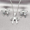 Rhodium Plated Earring and Pendant Adult Set, Bow Design, Polished, Rhodium Finish, 10.163.0037.1