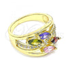 Oro Laminado Multi Stone Ring, Gold Filled Style with Multicolor Cubic Zirconia, Polished, Golden Finish, 01.210.0113.08