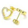 Sterling Silver Stud Earring, Heart Design, with White Cubic Zirconia, Polished, Golden Finish, 02.336.0027.2
