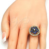 Oro Laminado Multi Stone Ring, Gold Filled Style Flower Design, with Sapphire Blue and White Cubic Zirconia, Polished, Golden Finish, 01.266.0020.2.08 (Size 8)