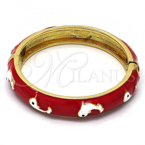 Oro Laminado Individual Bangle, Gold Filled Style Dolphin Design, Red Enamel Finish, Golden Finish, 07.246.0001.02 (10 MM Thickness, Size 2 - 1.75 Diameter)