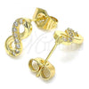 Oro Laminado Stud Earring, Gold Filled Style Infinite Design, with White Micro Pave, Polished, Golden Finish, 02.210.0425