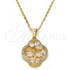 Oro Laminado Pendant Necklace, Gold Filled Style Leaf and Teardrop Design, with White Cubic Zirconia, Polished, Golden Finish, 04.217.0003.18