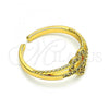 Oro Laminado Multi Stone Ring, Gold Filled Style Heart Design, with White Micro Pave, Polished, Golden Finish, 01.310.0033