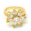 Oro Laminado Multi Stone Ring, Gold Filled Style Flower Design, with White Cubic Zirconia, Polished, Golden Finish, 01.210.0049.07 (Size 7)