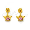 Stainless Steel Stud Earring, Star Design, with Rose Crystal, Polished, Golden Finish, 02.271.0016.5