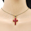 Oro Laminado Religious Pendant, Gold Filled Style Cross Design, with Ruby Cubic Zirconia, Polished, Golden Finish, 05.342.0184.1