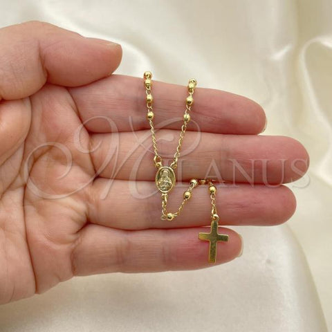Oro Laminado Thin Rosary, Gold Filled Style Cross and Jesus Design, Polished, Golden Finish, 09.02.0062.18
