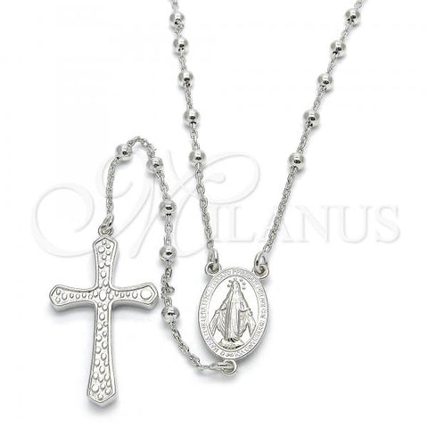 Sterling Silver Thin Rosary, Virgen Maria and Cross Design, Polished, Rhodium Finish, 09.285.0003.28