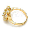 Oro Laminado Multi Stone Ring, Gold Filled Style Flower Design, with White Cubic Zirconia, Polished, Golden Finish, 01.210.0048.09 (Size 9)