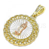 Oro Laminado Religious Pendant, Gold Filled Style Guadalupe Design, Polished, Tricolor, 05.380.0044.1