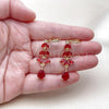 Oro Laminado Long Earring, Gold Filled Style Teardrop Design, with Garnet Cubic Zirconia, Polished, Golden Finish, 02.323.0110