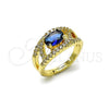 Oro Laminado Multi Stone Ring, Gold Filled Style Evil Eye Design, with Sapphire Blue and White Cubic Zirconia, Polished, Golden Finish, 01.284.0104.3