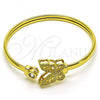 Oro Laminado Individual Bangle, Gold Filled Style Butterfly Design, with White Micro Pave and White Cubic Zirconia, Polished, Golden Finish, 07.341.0038