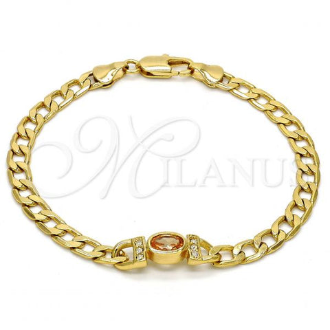 Oro Laminado Fancy Bracelet, Gold Filled Style Curb Design, with Brown Cubic Zirconia and White Crystal, Polished, Golden Finish, 03.59.0030.08