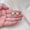 Oro Laminado Stud Earring, Gold Filled Style Ball Design, with White Cubic Zirconia and Ivory Pearl, Polished, Golden Finish, 02.156.0351