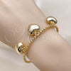 Oro Laminado Individual Bangle, Gold Filled Style Heart Design, Diamond Cutting Finish, Golden Finish, 07.282.0011