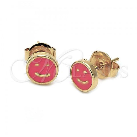 Oro Laminado Stud Earring, Gold Filled Style Smile Design, Orange Enamel Finish, Golden Finish, 02.64.0312 *PROMO*