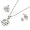 Sterling Silver Earring and Pendant Adult Set, Flower Design, with White Cubic Zirconia, Polished, Rhodium Finish, 10.281.0006