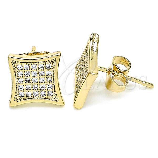 Oro Laminado Stud Earring, Gold Filled Style with White Micro Pave, Polished, Golden Finish, 02.344.0072