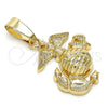 Oro Laminado Fancy Pendant, Gold Filled Style Anchor Design, Diamond Cutting Finish, Golden Finish, 5.186.023
