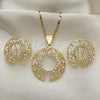 Oro Laminado Earring and Pendant Adult Set, Gold Filled Style with White Crystal, Polished, Golden Finish, 10.306.0002