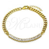 Oro Laminado Fancy Bracelet, Gold Filled Style Miami Cuban Design, with White Cubic Zirconia, Polished, Golden Finish, 03.130.0010.07