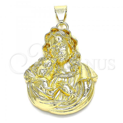 Oro Laminado Religious Pendant, Gold Filled Style Caridad del Cobre Design, Polished, Golden Finish, 05.213.0103