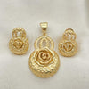 Oro Laminado Earring and Pendant Adult Set, Gold Filled Style Flower Design, Matte Finish, Golden Finish, 10.91.0297