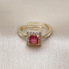 Oro Laminado Multi Stone Ring, Gold Filled Style Cluster Design, with Ruby and White Cubic Zirconia, Polished, Golden Finish, 01.196.0041