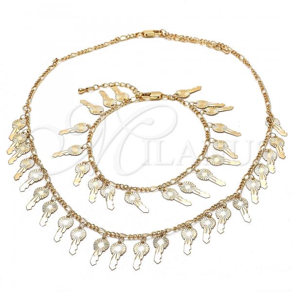 Oro Laminado Necklace and Bracelet, Gold Filled Style key Design, Polished, Golden Finish, 06.105.0007