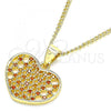 Oro Laminado Pendant Necklace, Gold Filled Style Heart Design, with Garnet Micro Pave, Polished, Golden Finish, 04.156.0336.2.20