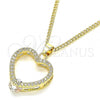 Oro Laminado Pendant Necklace, Gold Filled Style Heart Design, with White Micro Pave, Polished, Golden Finish, 04.94.0037.20