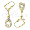 Oro Laminado Long Earring, Gold Filled Style Teardrop Design, with White Cubic Zirconia, Polished, Golden Finish, 02.387.0047