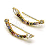 Oro Laminado Earcuff Earring, Gold Filled Style Teardrop Design, with Multicolor Micro Pave and White Cubic Zirconia, Polished, Golden Finish, 02.210.0696.1
