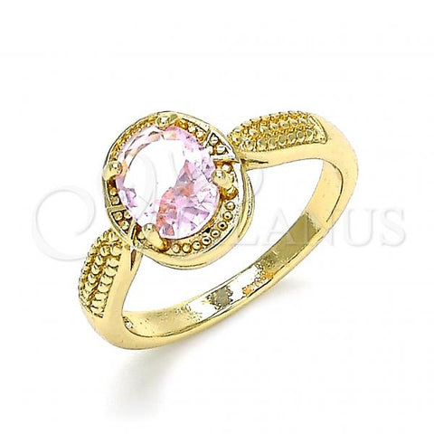 Oro Laminado Multi Stone Ring, Gold Filled Style with Pink Cubic Zirconia, Polished, Golden Finish, 01.284.0042.08