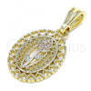 Oro Laminado Fancy Pendant, Gold Filled Style Flower and Heart Design, Polished, Tricolor, 05.351.0131