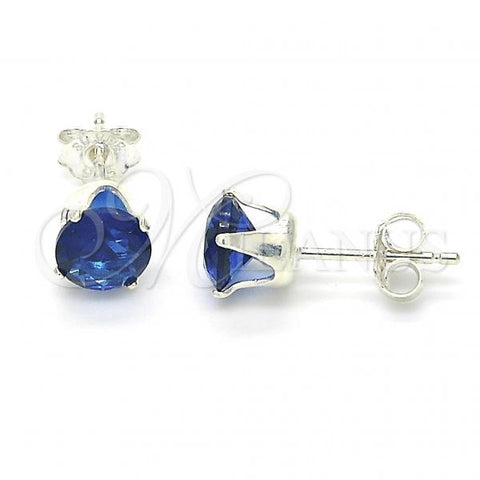 Sterling Silver Stud Earring, with Sapphire Blue Cubic Zirconia, Polished,, 02.63.2607.3