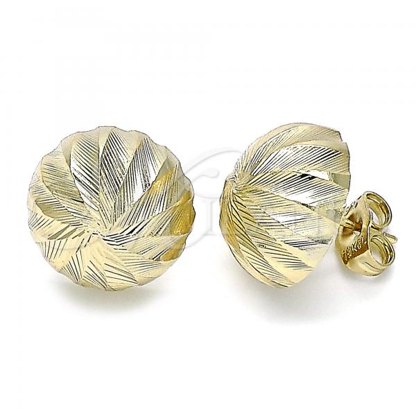 Oro Laminado Stud Earring, Gold Filled Style Diamond Cutting Finish, Golden Finish, 02.100.0124.1