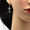Oro Laminado Long Earring, Gold Filled Style Teardrop Design, with White Cubic Zirconia, Polished, Golden Finish, 02.206.0017